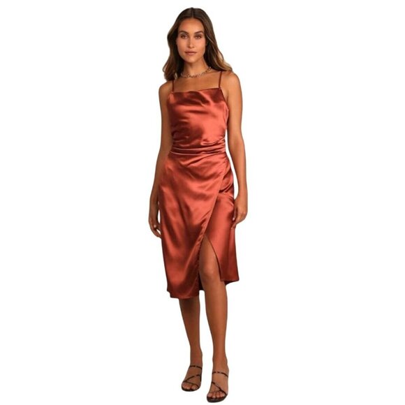Lulus Hollywood Woman Bronze Satin Midi Slip Dress Size S - Picture 4 of 8